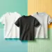 dall·e 2024 08 31 16.26.58 a minimalist image featuring three plain t shirts on a simple, colorful background. the t shirts should be arranged neatly in the center, each in a di